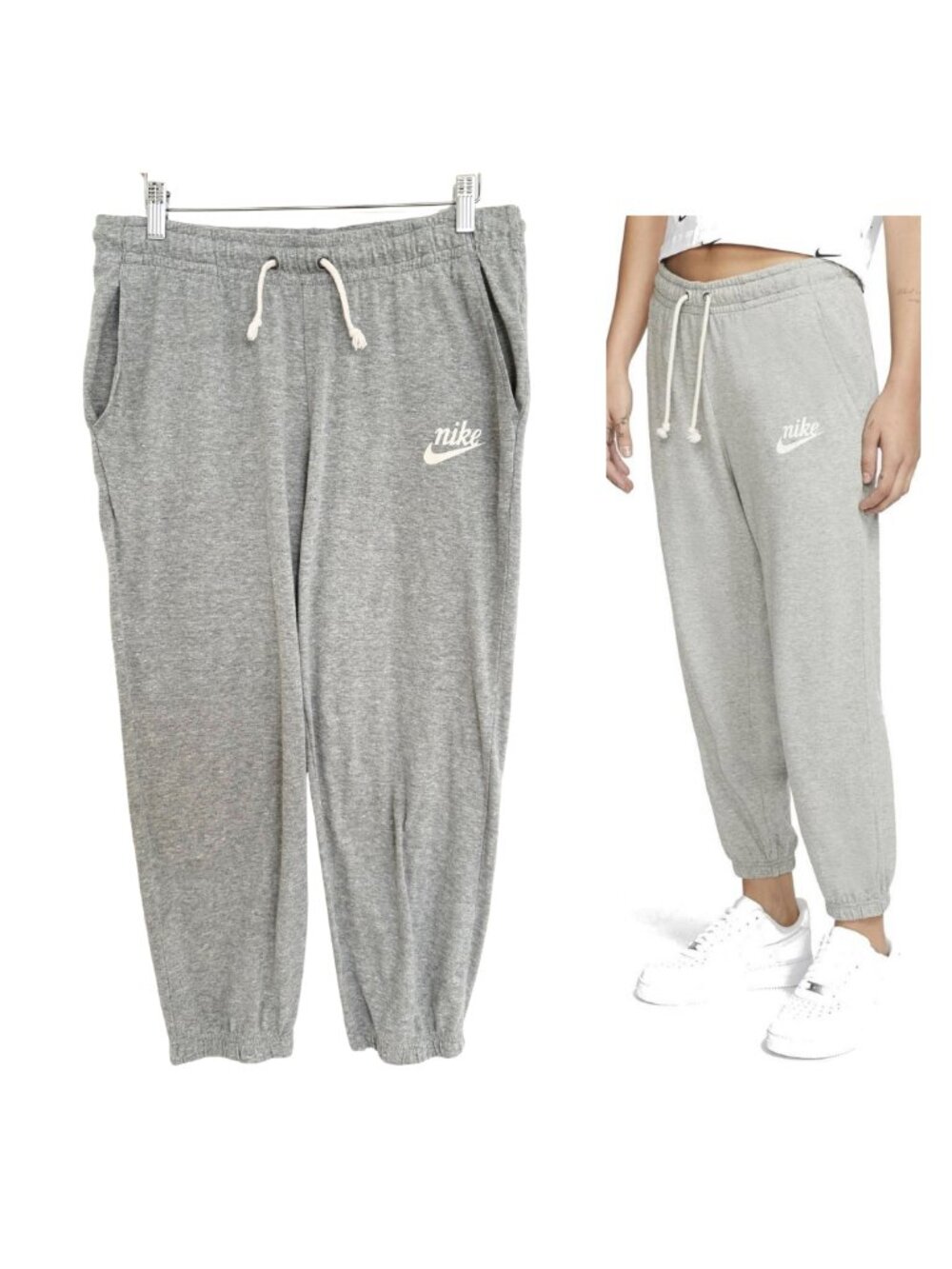 Nike Joggers Women Medium Heathered Gray White CJ1824-063 Pants Grey Casual